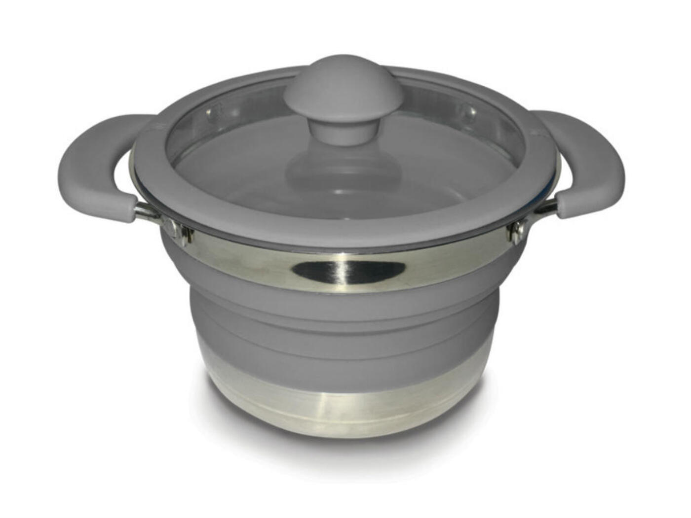 Kampa Folding Collapsible Silicone & Stainless Steel Saucepan 1 Litre Grey 