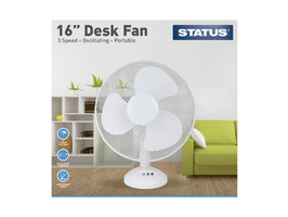 Status 16" White Oscillating Desk Fan 